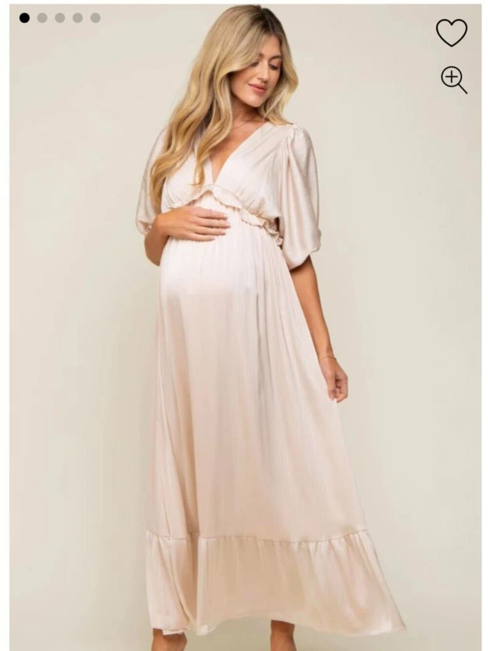 Pink Blush Beige Striped Ruffle Accent Maternity Maxi Dress